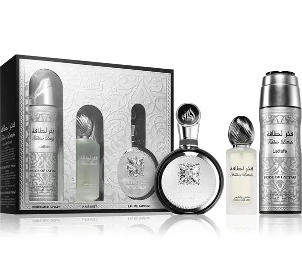Kit Perfume Lattafa Fakhar EDP 100mL+Bruma para Cabelo 50mL+Desodorante 200mL - Masculino